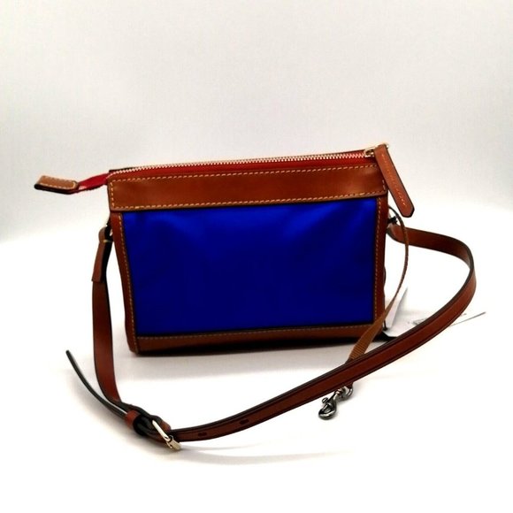 Dooney & Bourke Womens Adjustable Shoulder Bag Blue Brown Zip Close Medium NEW - Picture 2 of 4